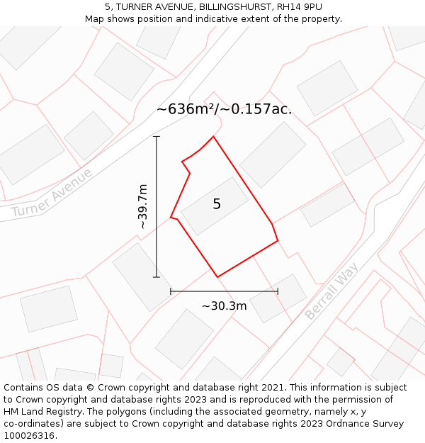 5, TURNER AVENUE, BILLINGSHURST, RH14 9PU: Plot and title map