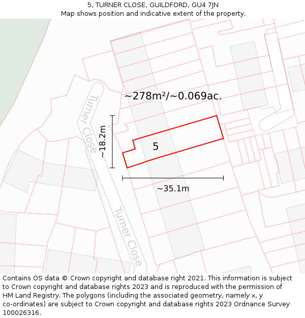 5, TURNER CLOSE, GUILDFORD, GU4 7JN: Plot and title map