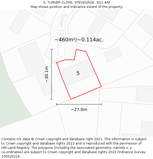 5, TURNER CLOSE, STEVENAGE, SG1 4AF: Plot and title map