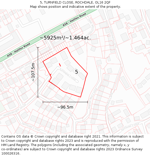 5, TURNFIELD CLOSE, ROCHDALE, OL16 2QF: Plot and title map