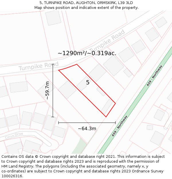 5, TURNPIKE ROAD, AUGHTON, ORMSKIRK, L39 3LD: Plot and title map