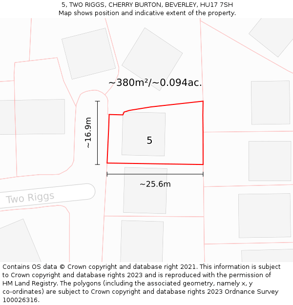 5, TWO RIGGS, CHERRY BURTON, BEVERLEY, HU17 7SH: Plot and title map