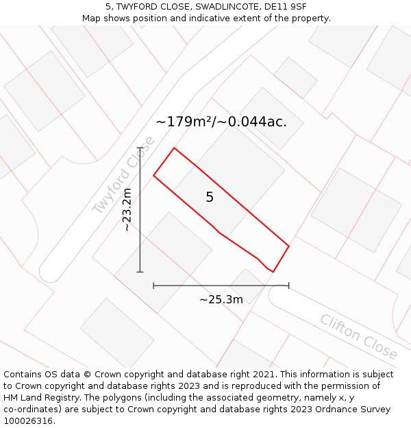 5, TWYFORD CLOSE, SWADLINCOTE, DE11 9SF: Plot and title map