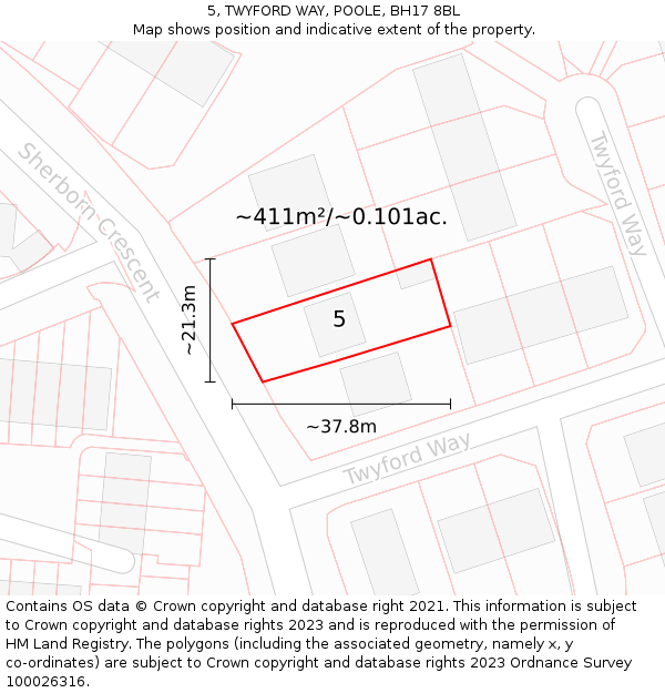 5, TWYFORD WAY, POOLE, BH17 8BL: Plot and title map