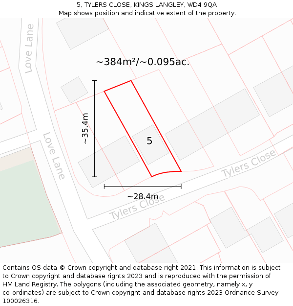 5, TYLERS CLOSE, KINGS LANGLEY, WD4 9QA: Plot and title map