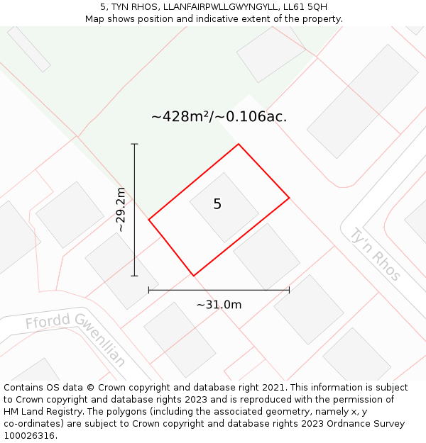 5, TYN RHOS, LLANFAIRPWLLGWYNGYLL, LL61 5QH: Plot and title map