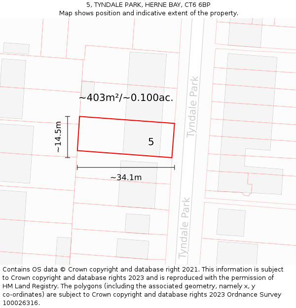 5, TYNDALE PARK, HERNE BAY, CT6 6BP: Plot and title map