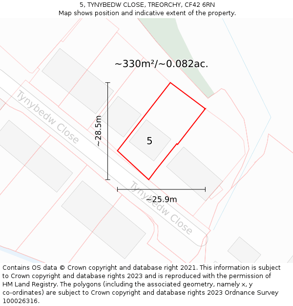 5, TYNYBEDW CLOSE, TREORCHY, CF42 6RN: Plot and title map