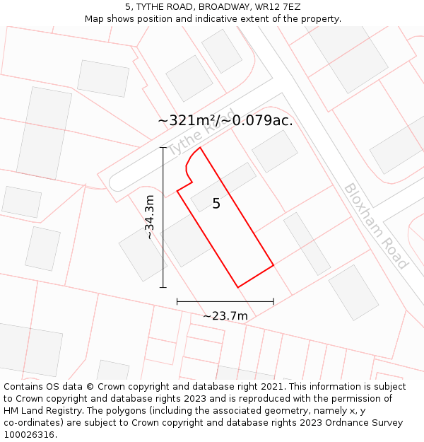 5, TYTHE ROAD, BROADWAY, WR12 7EZ: Plot and title map