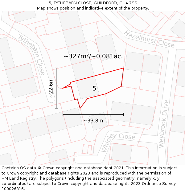 5, TYTHEBARN CLOSE, GUILDFORD, GU4 7SS: Plot and title map