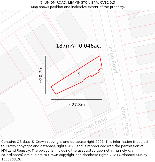 5, UNION ROAD, LEAMINGTON SPA, CV32 5LT: Plot and title map