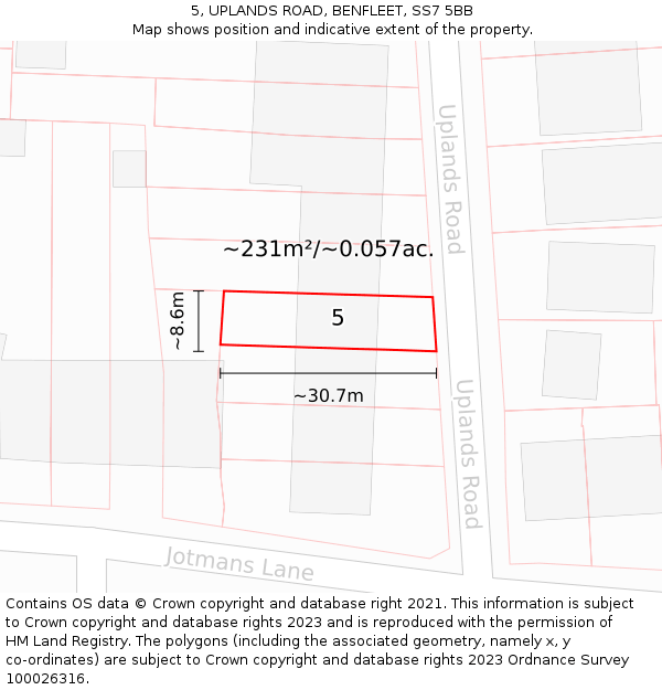 5, UPLANDS ROAD, BENFLEET, SS7 5BB: Plot and title map