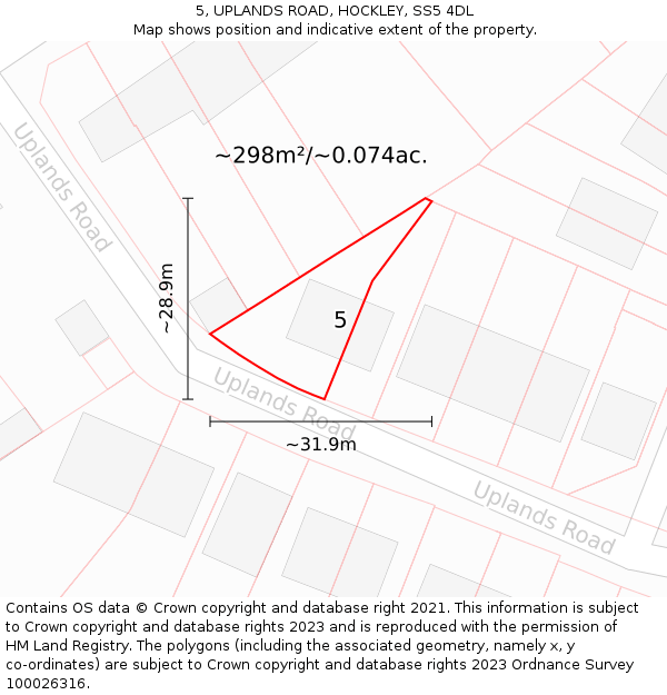 5, UPLANDS ROAD, HOCKLEY, SS5 4DL: Plot and title map