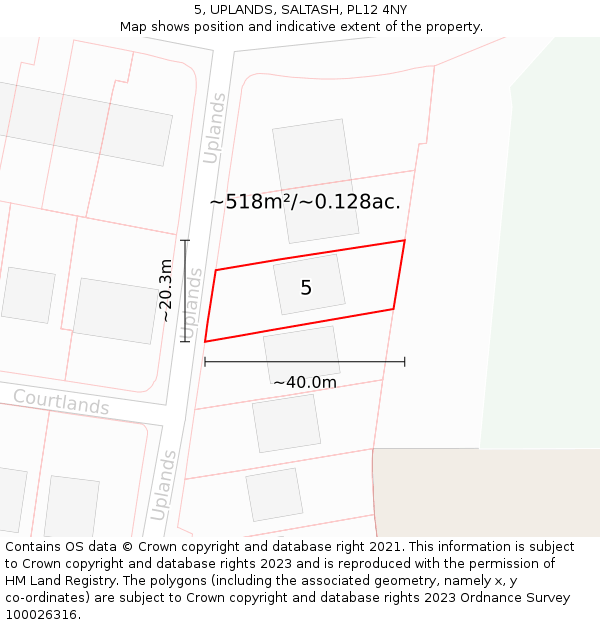 5, UPLANDS, SALTASH, PL12 4NY: Plot and title map