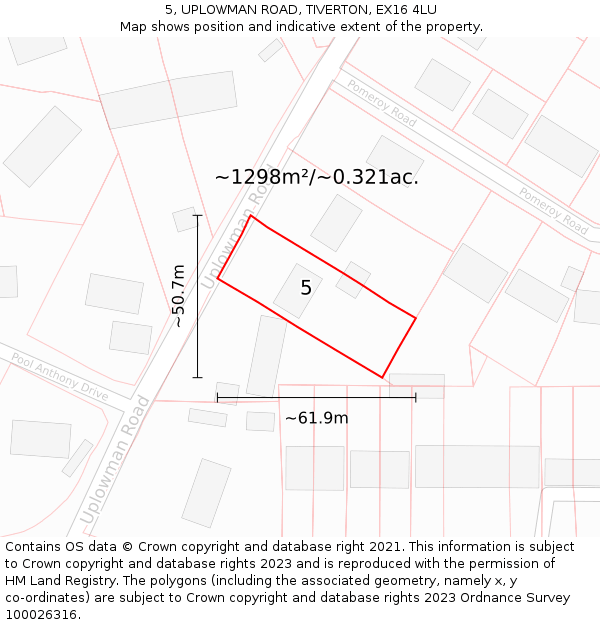 5, UPLOWMAN ROAD, TIVERTON, EX16 4LU: Plot and title map