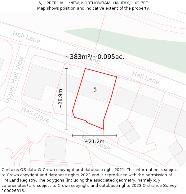 5, UPPER HALL VIEW, NORTHOWRAM, HALIFAX, HX3 7ET: Plot and title map