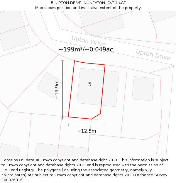 5, UPTON DRIVE, NUNEATON, CV11 4GF: Plot and title map