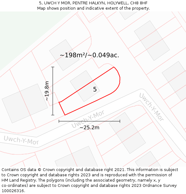 5, UWCH Y MOR, PENTRE HALKYN, HOLYWELL, CH8 8HF: Plot and title map