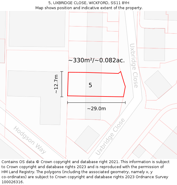 5, UXBRIDGE CLOSE, WICKFORD, SS11 8YH: Plot and title map