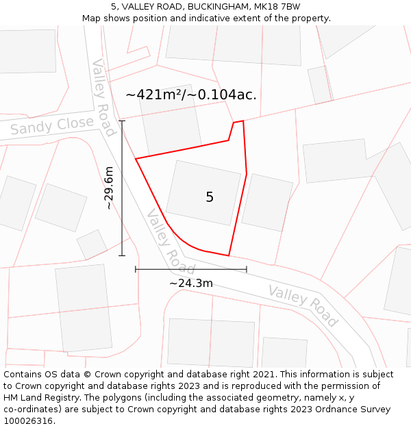 5, VALLEY ROAD, BUCKINGHAM, MK18 7BW: Plot and title map