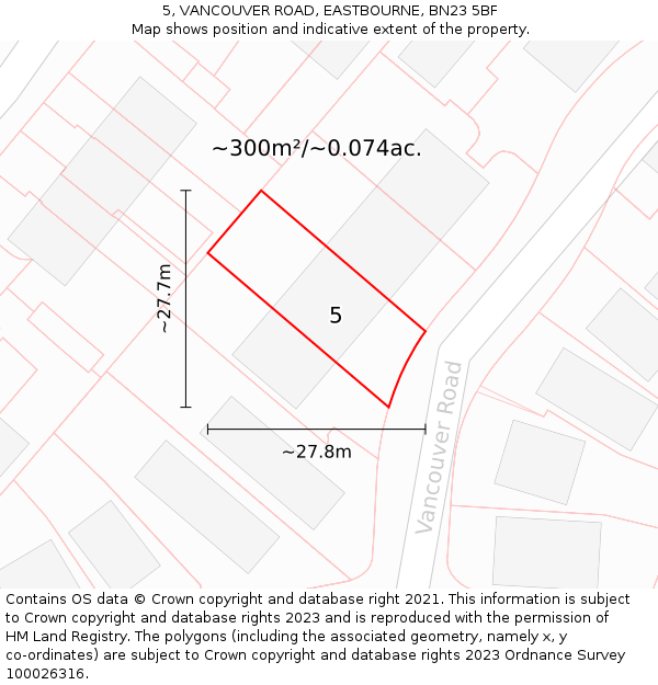 5, VANCOUVER ROAD, EASTBOURNE, BN23 5BF: Plot and title map