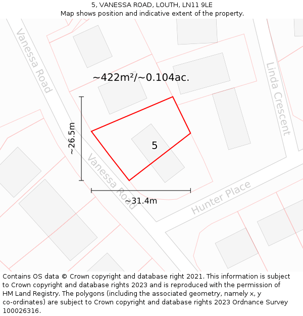 5, VANESSA ROAD, LOUTH, LN11 9LE: Plot and title map