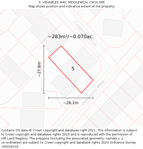 5, VENABLES WAY, MIDDLEWICH, CW10 0RR: Plot and title map