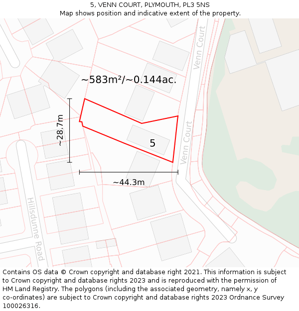 5, VENN COURT, PLYMOUTH, PL3 5NS: Plot and title map