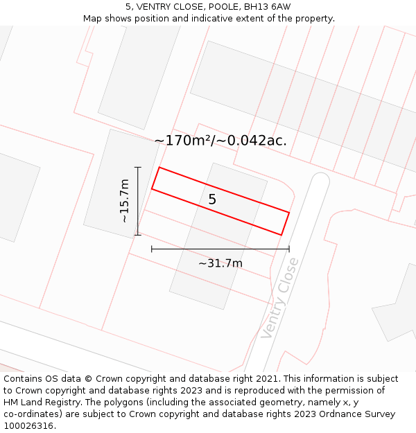 5, VENTRY CLOSE, POOLE, BH13 6AW: Plot and title map