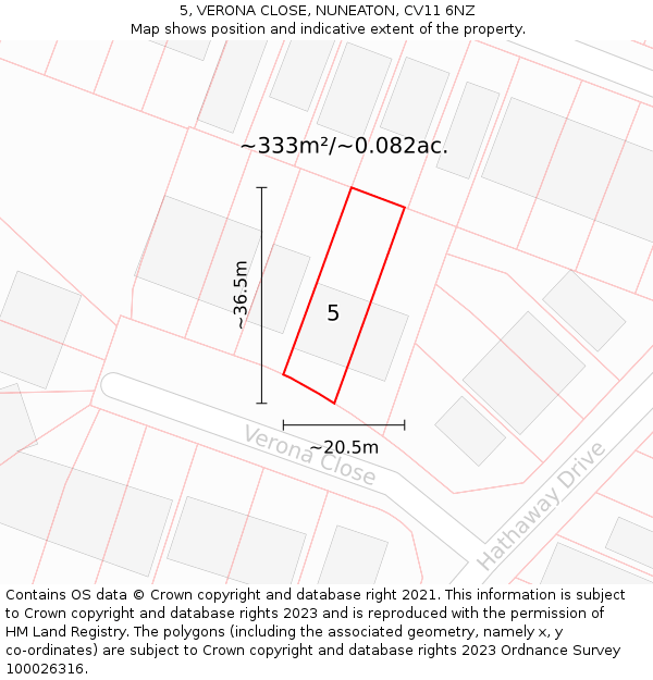 5, VERONA CLOSE, NUNEATON, CV11 6NZ: Plot and title map