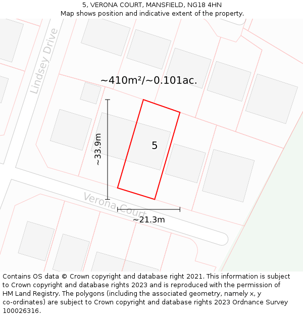 5, VERONA COURT, MANSFIELD, NG18 4HN: Plot and title map