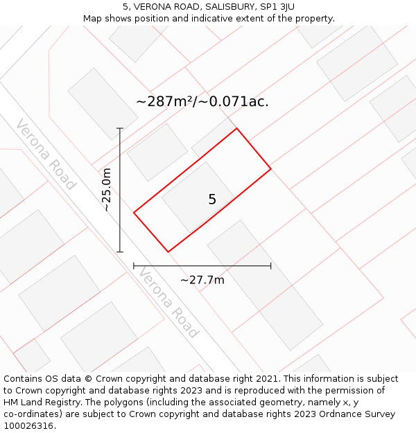 5, VERONA ROAD, SALISBURY, SP1 3JU: Plot and title map