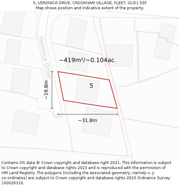 5, VERONICA DRIVE, CROOKHAM VILLAGE, FLEET, GU51 5SF: Plot and title map