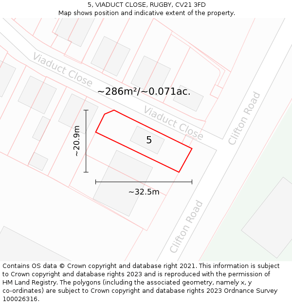 5, VIADUCT CLOSE, RUGBY, CV21 3FD: Plot and title map