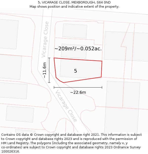 5, VICARAGE CLOSE, MEXBOROUGH, S64 0ND: Plot and title map