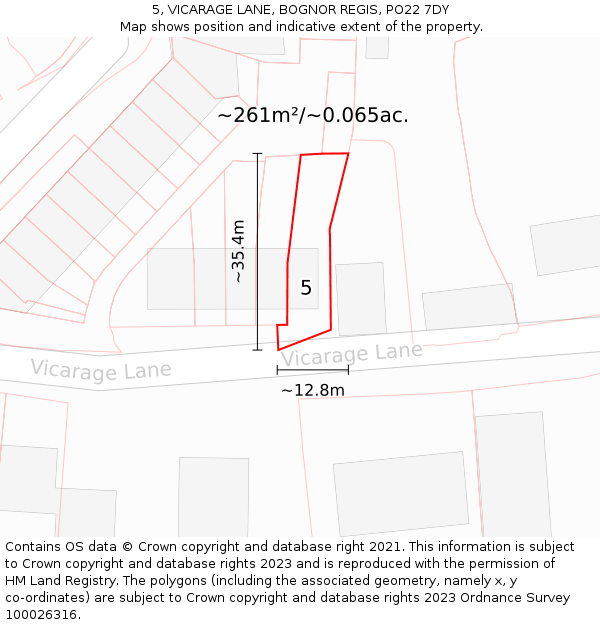 5, VICARAGE LANE, BOGNOR REGIS, PO22 7DY: Plot and title map