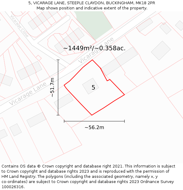 5, VICARAGE LANE, STEEPLE CLAYDON, BUCKINGHAM, MK18 2PR: Plot and title map