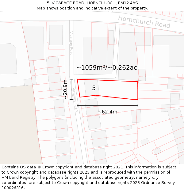 5, VICARAGE ROAD, HORNCHURCH, RM12 4AS: Plot and title map