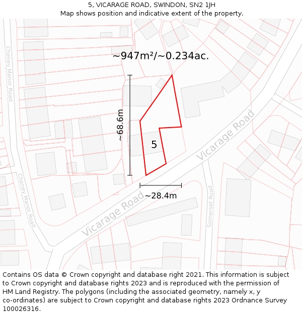 5, VICARAGE ROAD, SWINDON, SN2 1JH: Plot and title map