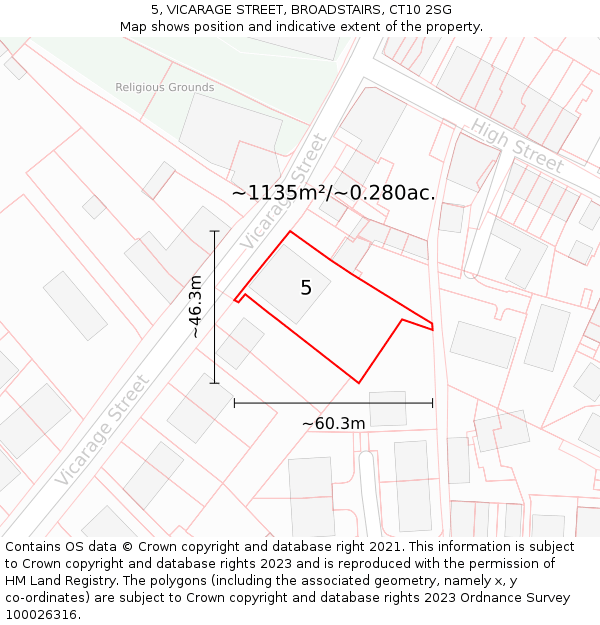 5, VICARAGE STREET, BROADSTAIRS, CT10 2SG: Plot and title map