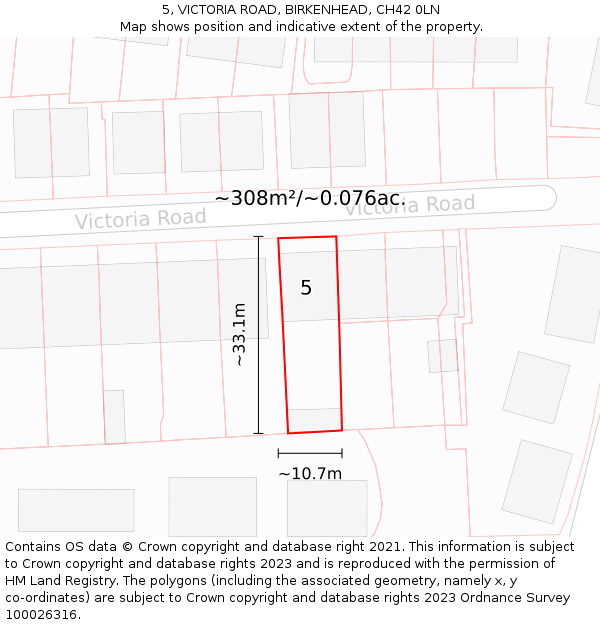 5, VICTORIA ROAD, BIRKENHEAD, CH42 0LN: Plot and title map