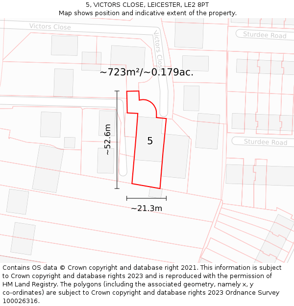 5, VICTORS CLOSE, LEICESTER, LE2 8PT: Plot and title map