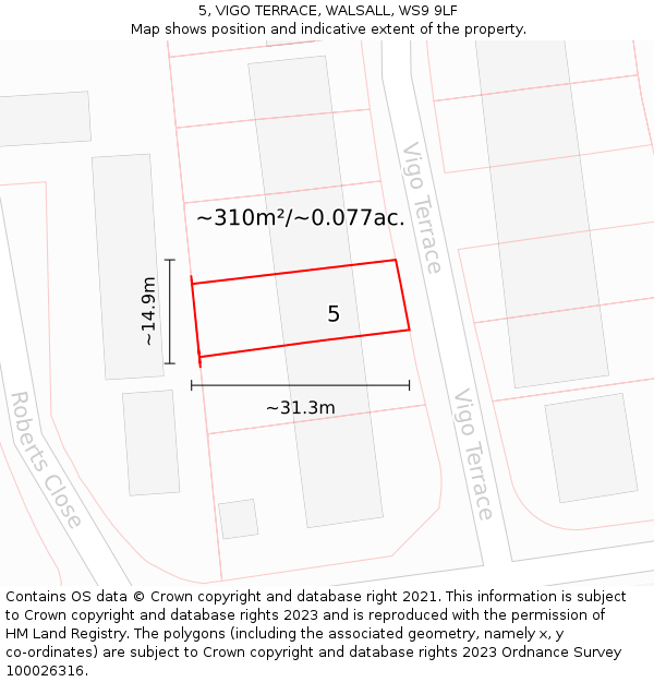 5, VIGO TERRACE, WALSALL, WS9 9LF: Plot and title map