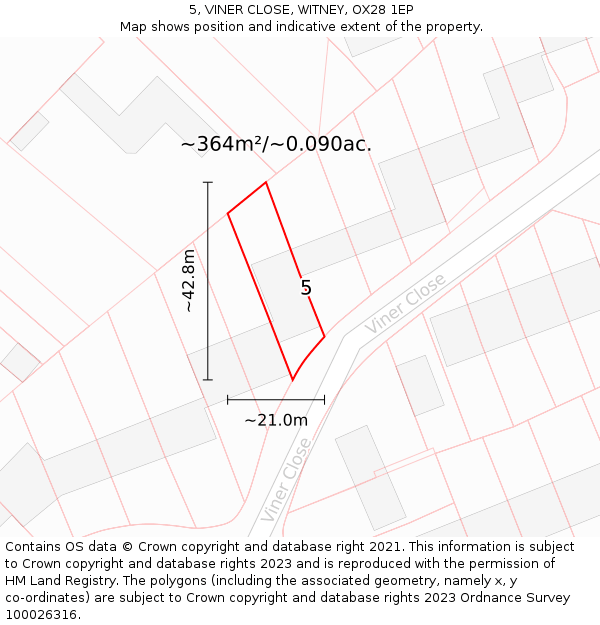 5, VINER CLOSE, WITNEY, OX28 1EP: Plot and title map