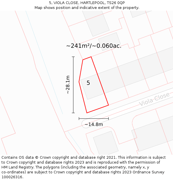 5, VIOLA CLOSE, HARTLEPOOL, TS26 0QP: Plot and title map