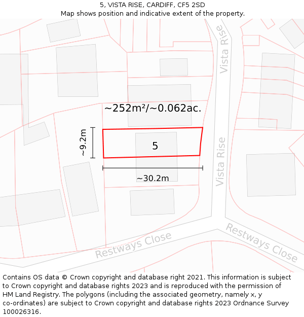 5, VISTA RISE, CARDIFF, CF5 2SD: Plot and title map