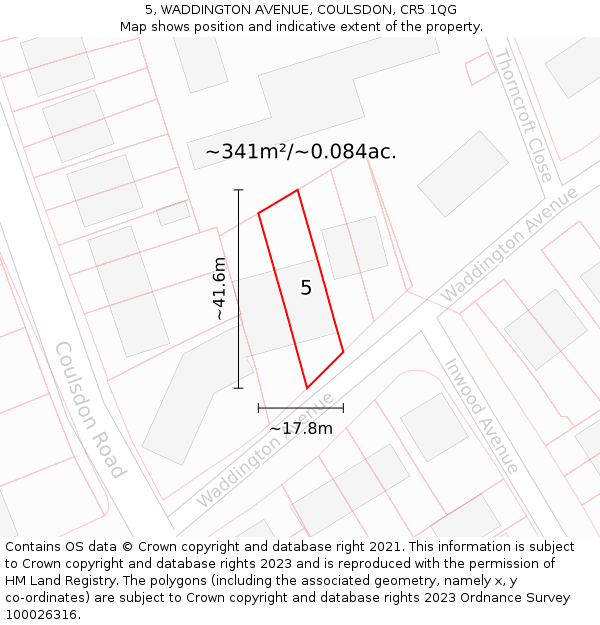 5, WADDINGTON AVENUE, COULSDON, CR5 1QG: Plot and title map