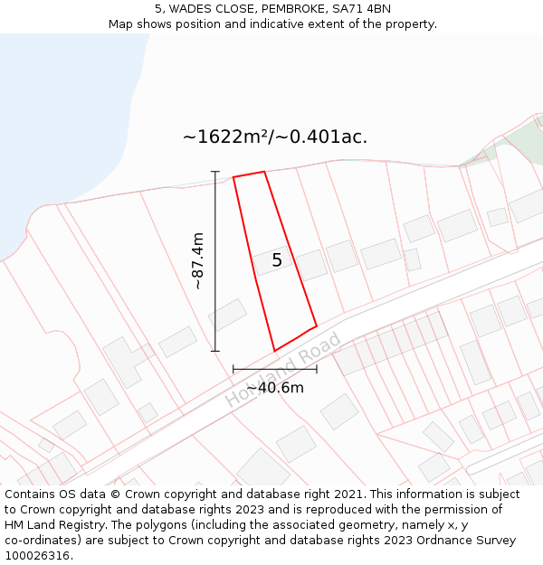 5, WADES CLOSE, PEMBROKE, SA71 4BN: Plot and title map