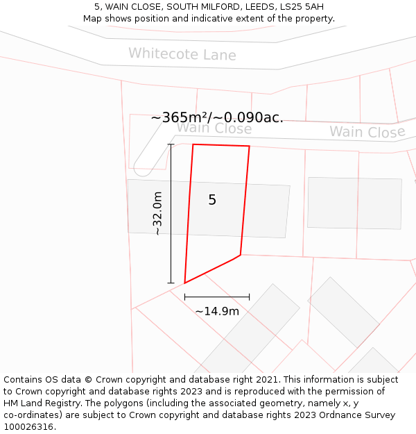 5, WAIN CLOSE, SOUTH MILFORD, LEEDS, LS25 5AH: Plot and title map