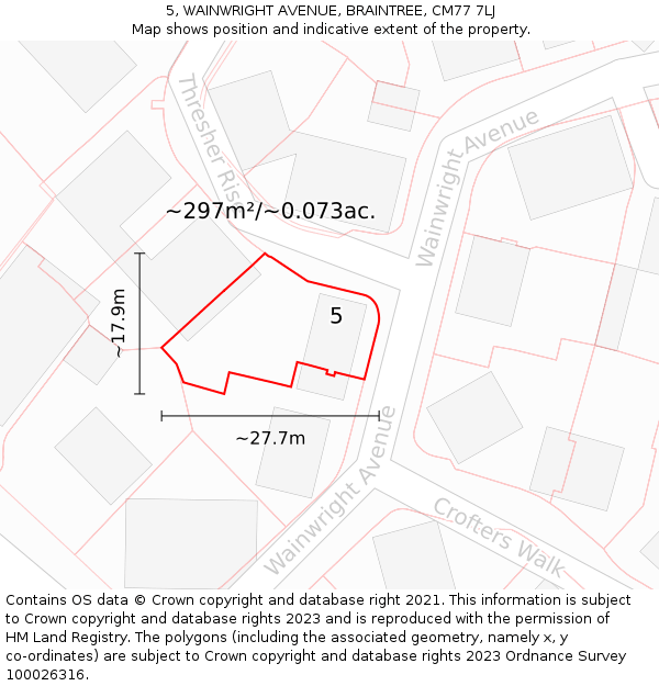 5, WAINWRIGHT AVENUE, BRAINTREE, CM77 7LJ: Plot and title map